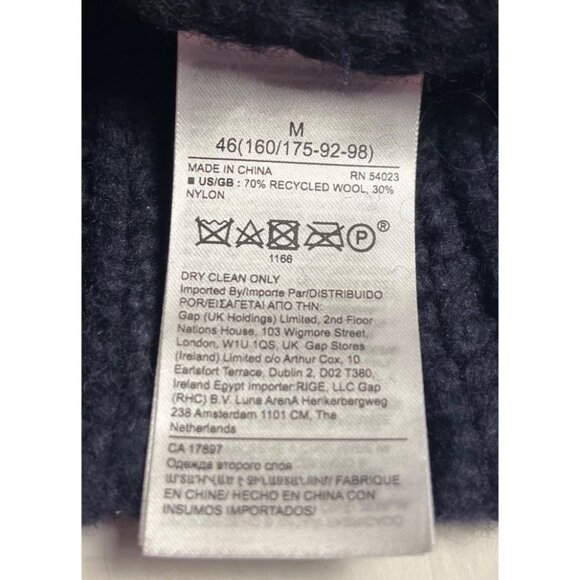 Banana Republic Navy Blue Chunky  thick Knit Recycled Wool Turtleneck Sweater M - Picture 7 of 13